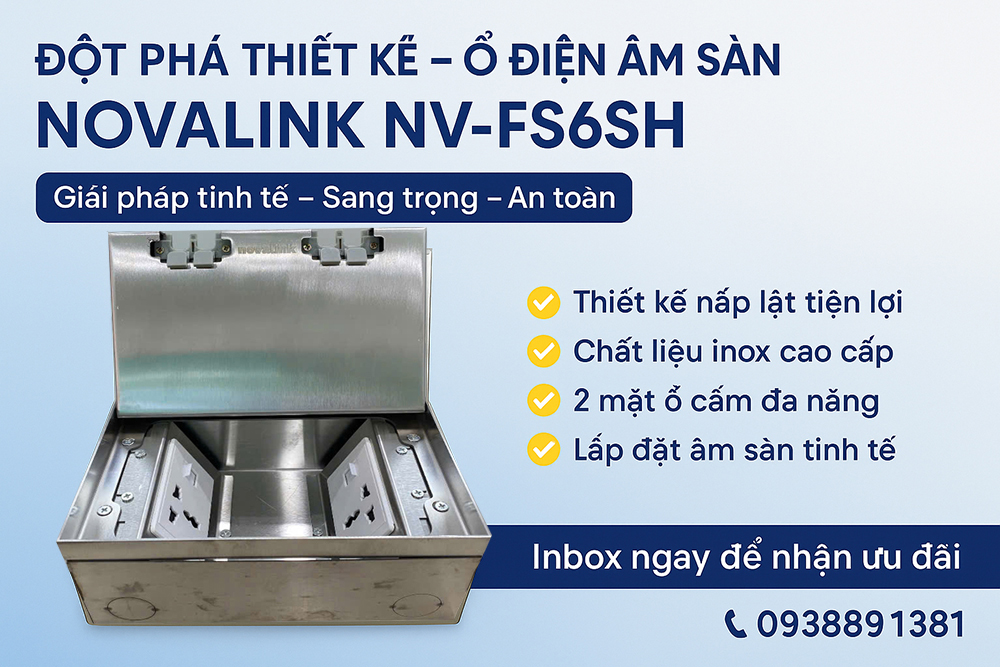 Hộp điện âm sàn Novalink NV-FS6SH - Lắp 6 thiết bị, chống nước IP35